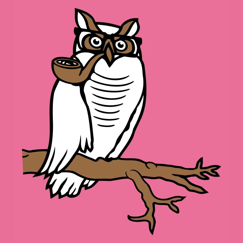 Eule Pfeife rauchen alter Opa Uhu Ast Baum Wald