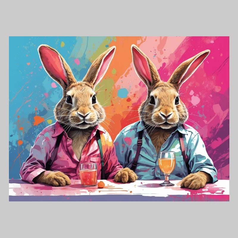 Comicstyle easterrabbits in a bar