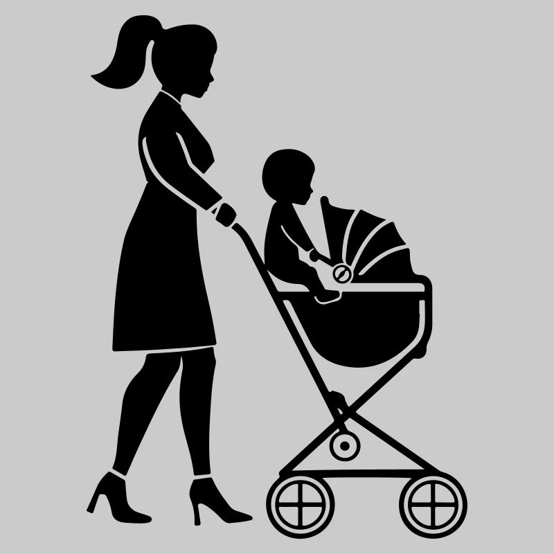 Maman poussette bébé