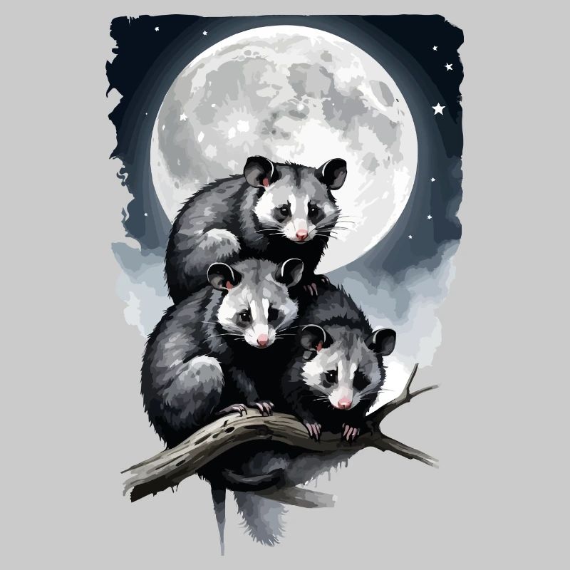 Opossum, das vom Mond beleuchtet wird.