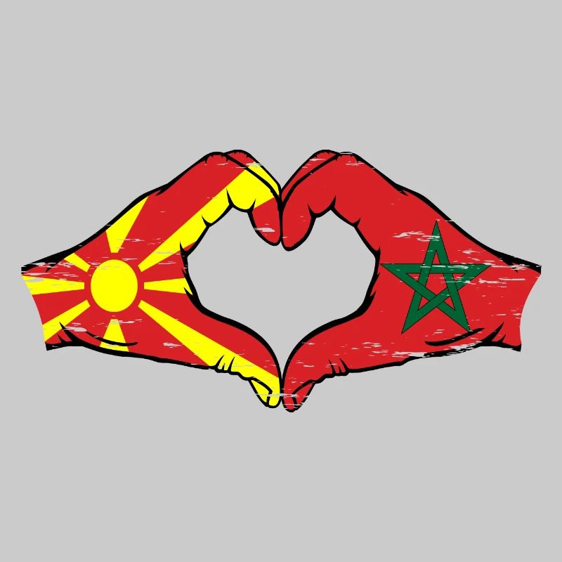 Macédoine Maroc drapeau mains forme de coeur utilisé