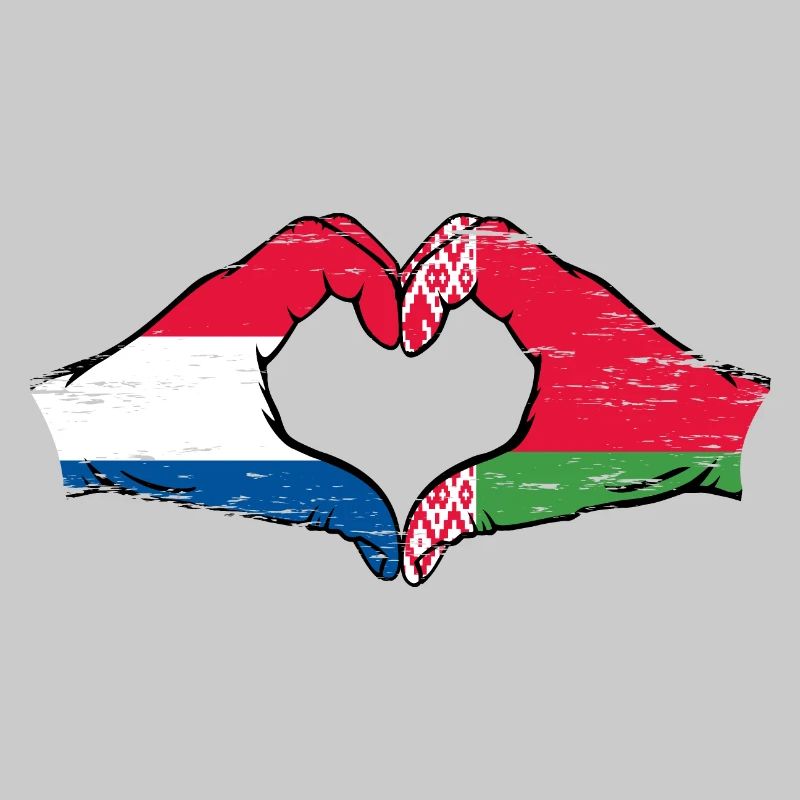 Hollande Biélorussie drapeau mains forme de coeur utilisé
