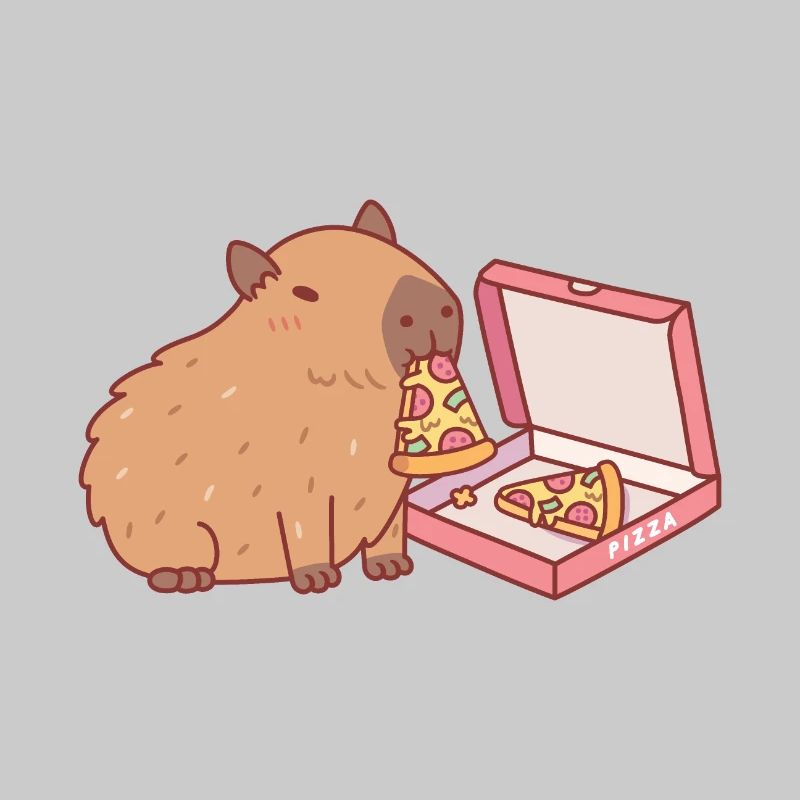 Mignon Capybara mangeant une pizza