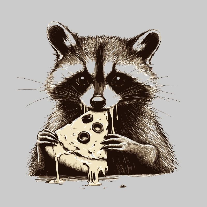 Raton laveur mangeant de la pizza