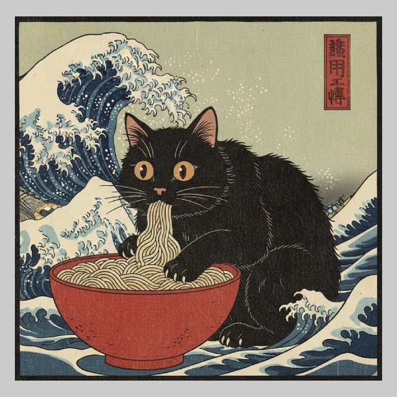 Japan Cat Ramen Noodles Retro Wave Pattern