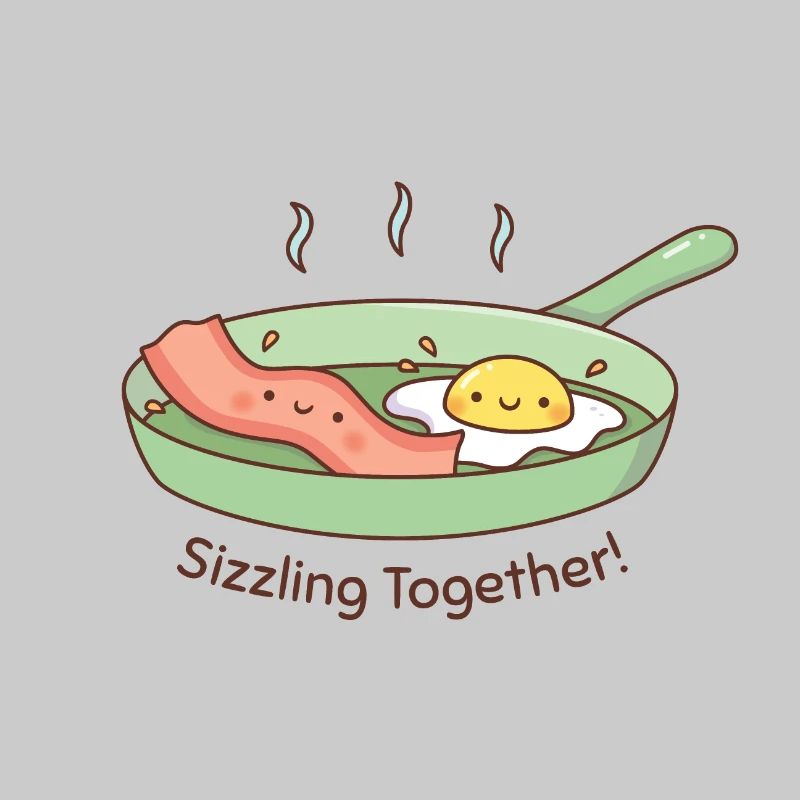 Cute Egg and Bacon Doodle Sizzling Together