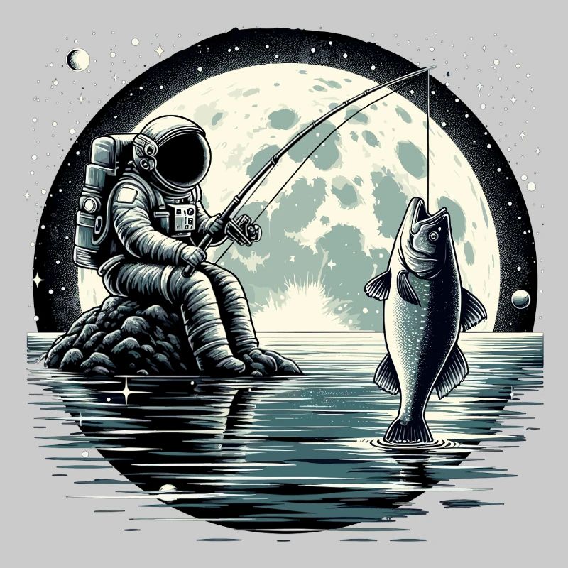 Astronaute pêche sur la Lune : conception spatiale