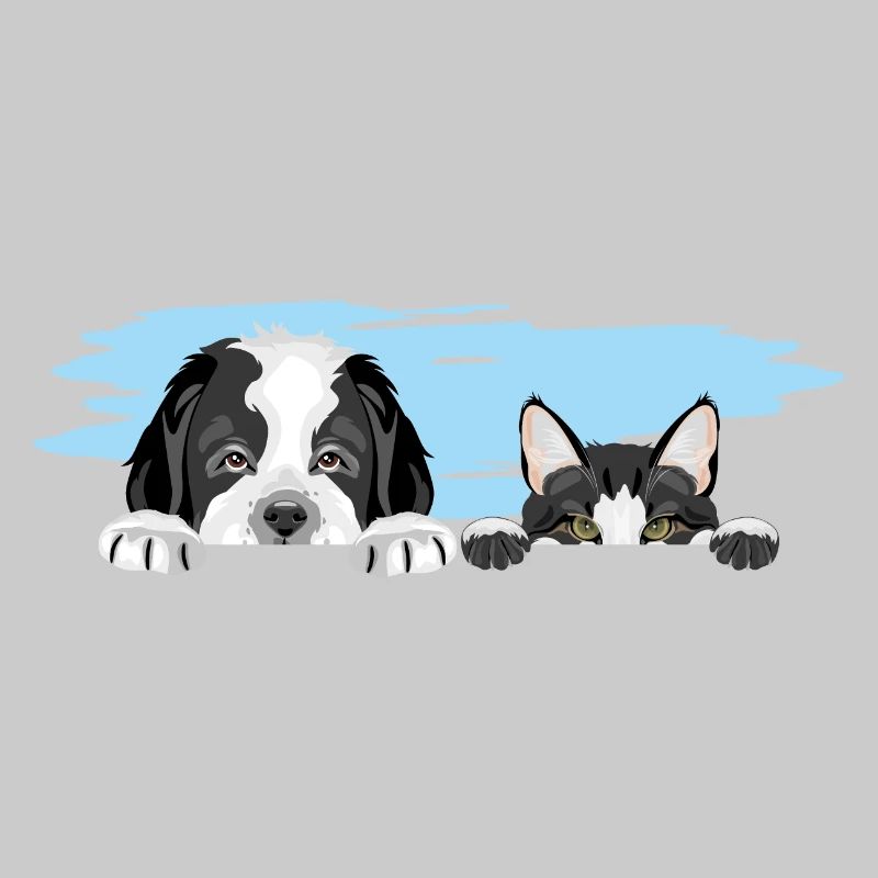 Peeking Saint Bernard chiot chien et chat mignon