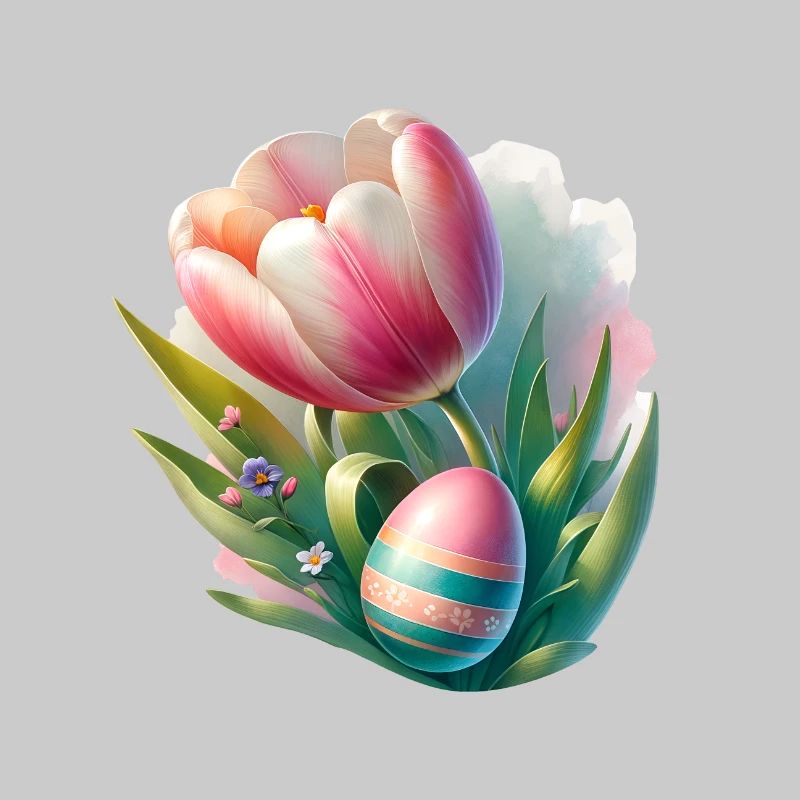 Spring Colorful Tulip With Easter Egg