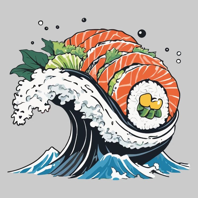 Ukiyo-E Sushi Wave Design esthétique
