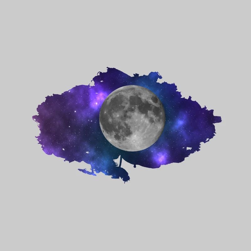 Nuage avec la lune et la conception de l’espace- Moon, Galaxy