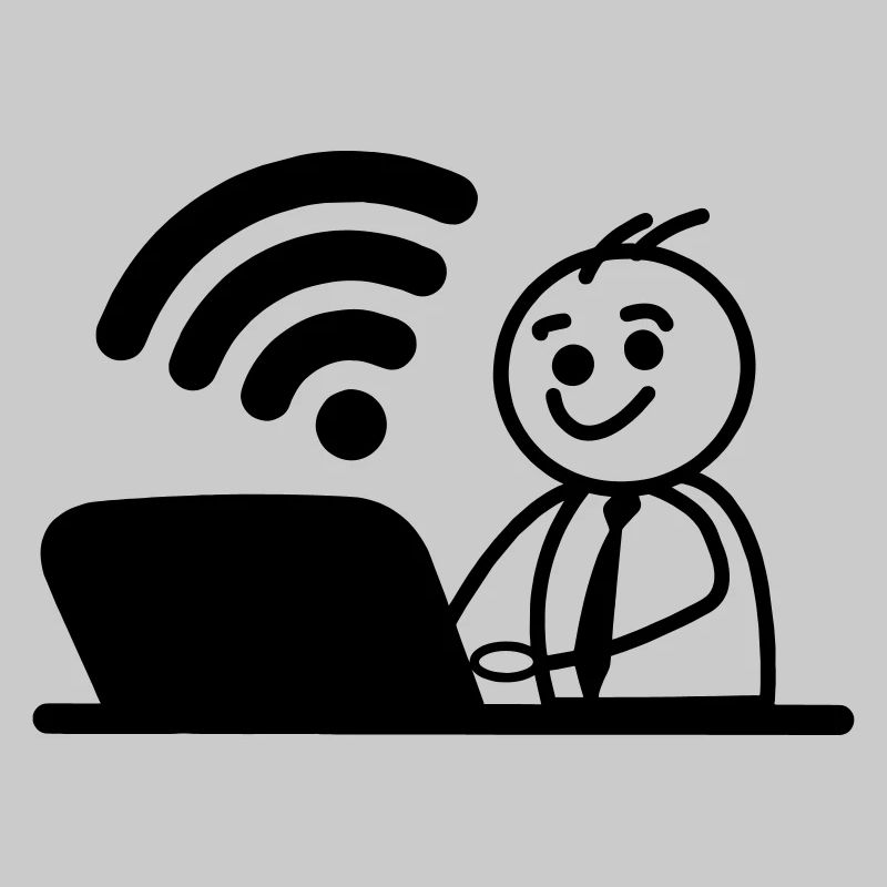 Glücklicher junger Mann auf Laptop-WLAN sendet eine Nachricht