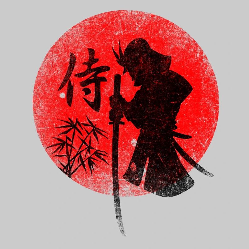 Samurai vor Roter Sonne mit Bambus