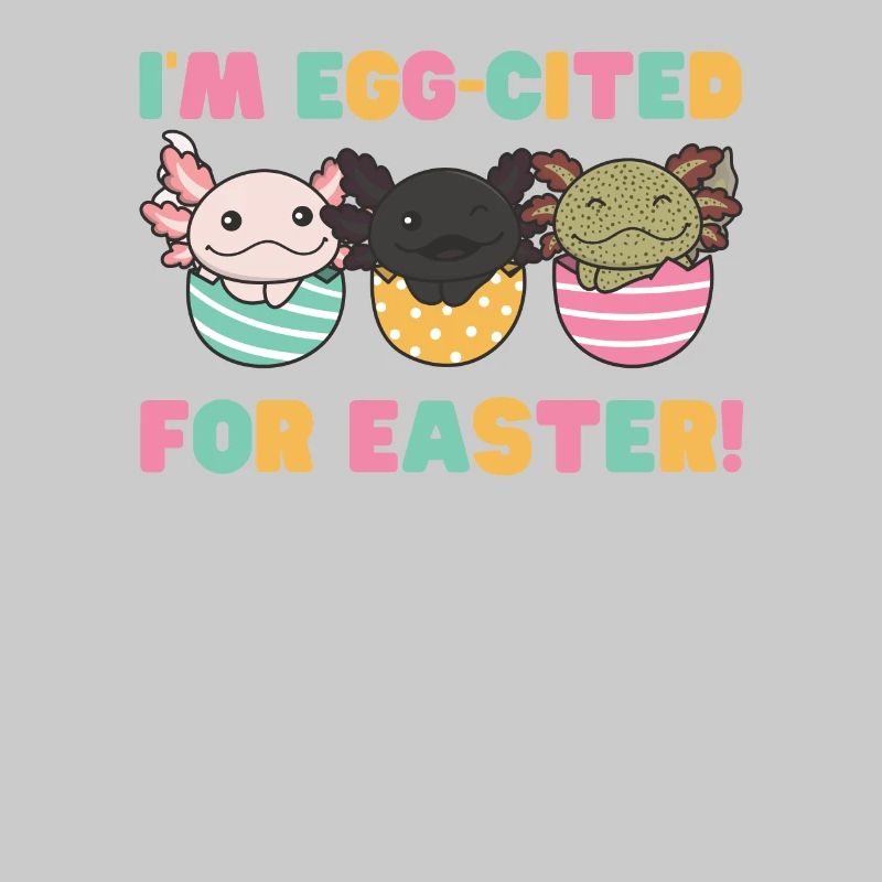 sweet axolotls at Easter with Easter eggs axolotl