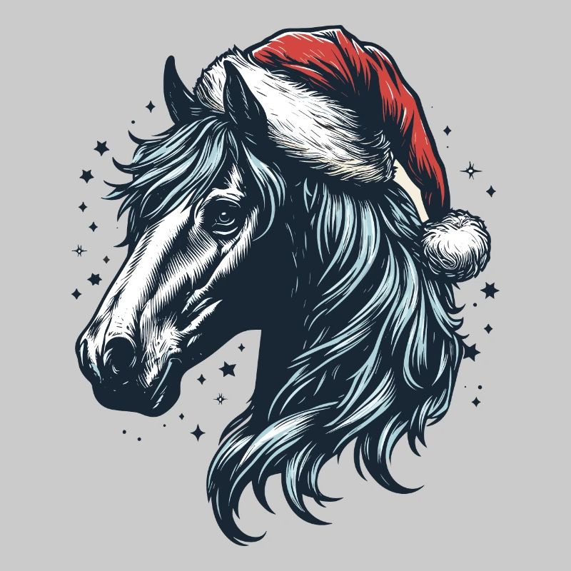 Pferd Pferdekopf mit Weihnachtsmütze Weihnachten