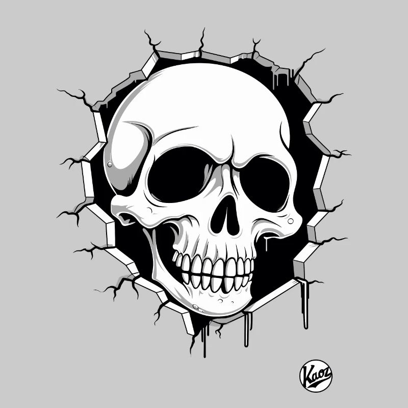 Skull breaking through the wall