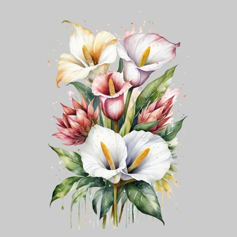 Lys Calla et fleurs de Protea à l’aquarelle