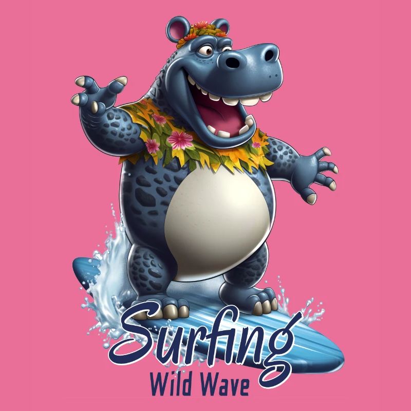 Cooles Nilpferd mit einem Surfbrett - Surfer