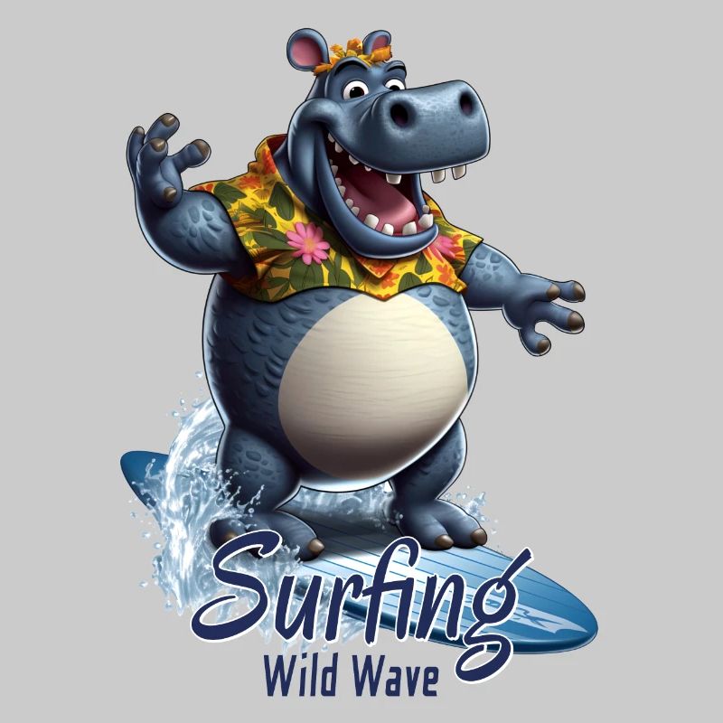 Cooles Nilpferd mit einem Surfbrett - Surfer