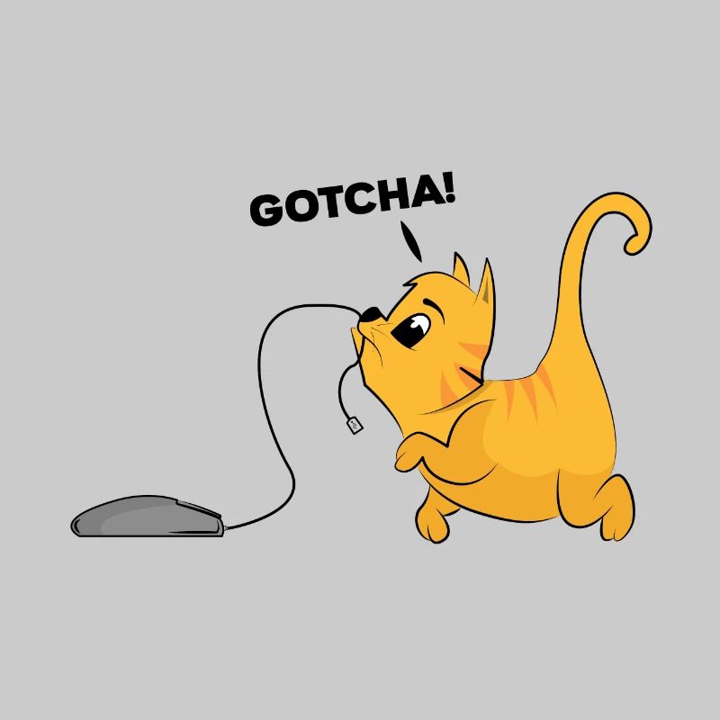 Cat catches computer mouse gift kitten