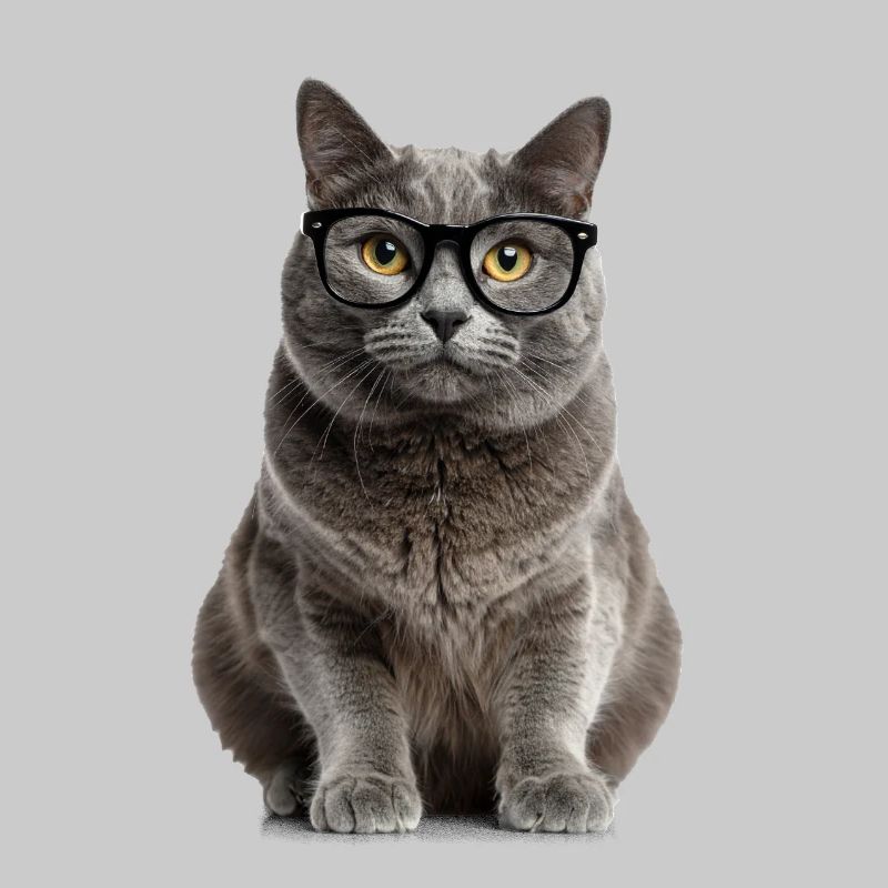 Graue Katze mit Brille – Smart, süß & absolut kult