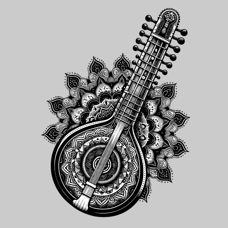 Sitar with Complex Indian Mandala Pattern