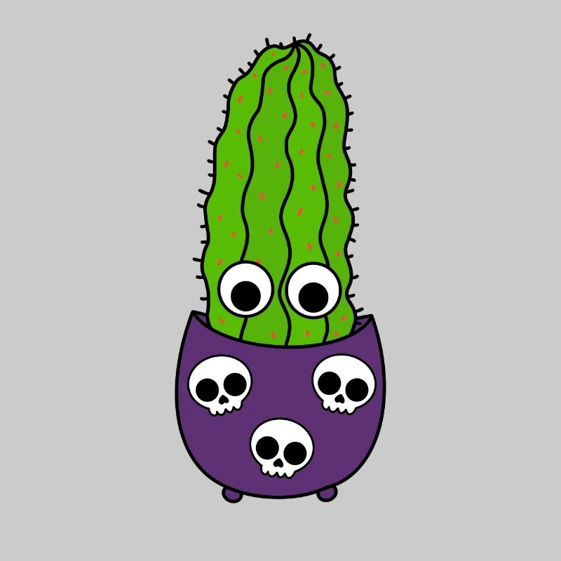 Grand Cactus Dans Un Pot De Crâne D'halloween