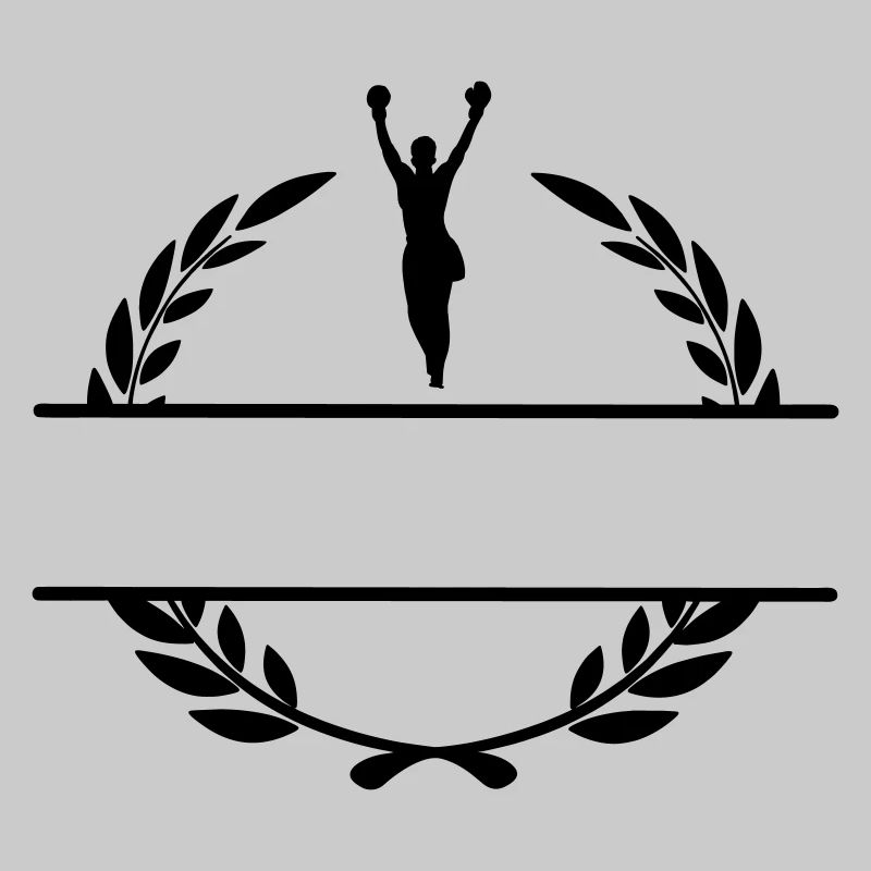 Boxer in laurel wreath with hands up