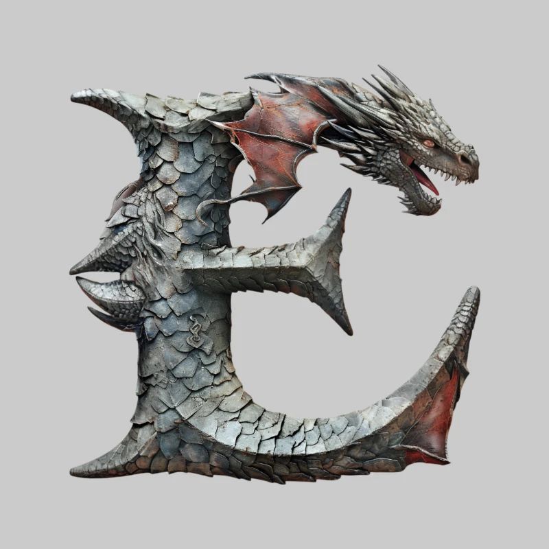 Lettre « E » en forme de dragon.