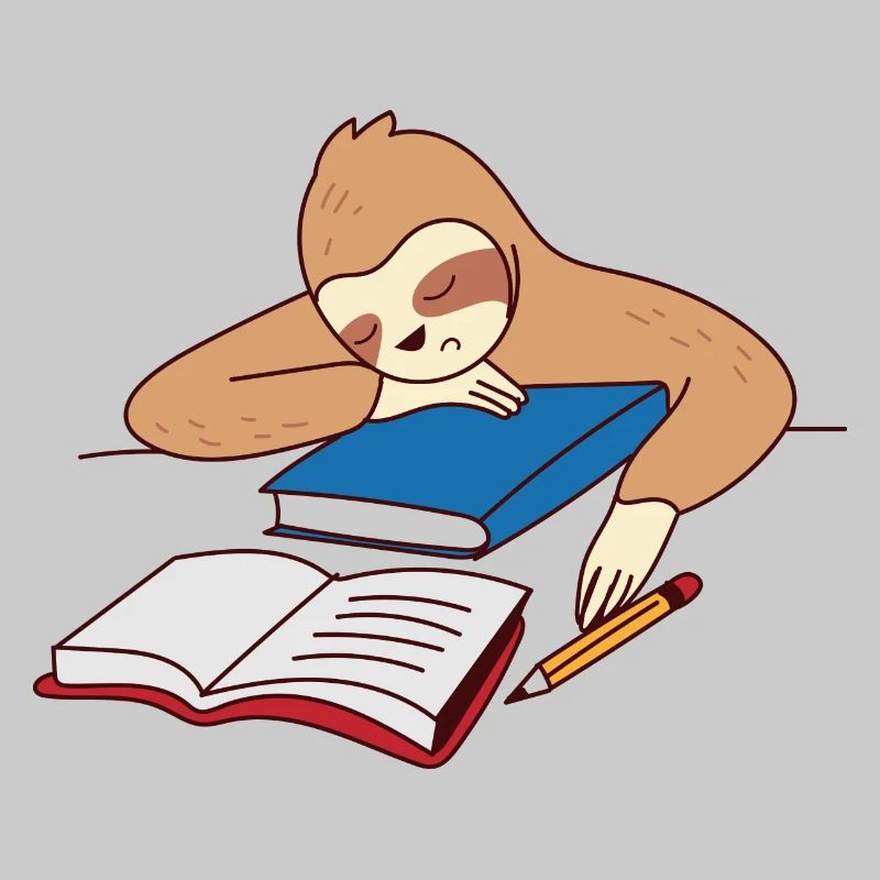Sloth Studying Falling Asleep Ironic Student Tired