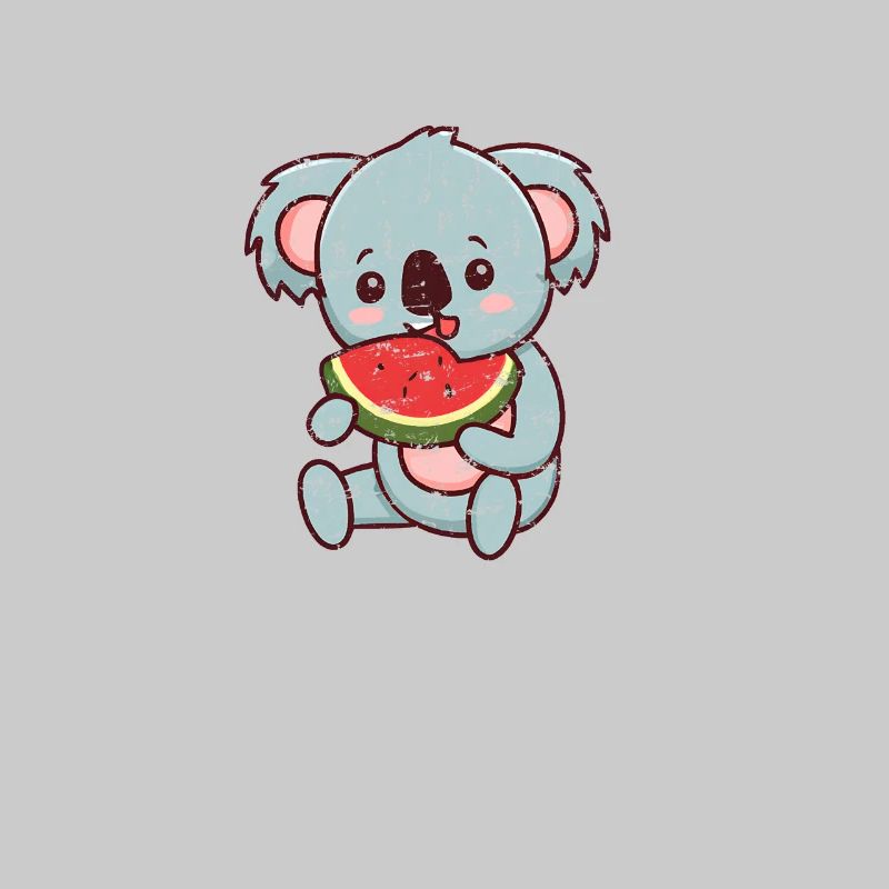 Kawaii koala eats watermelon
