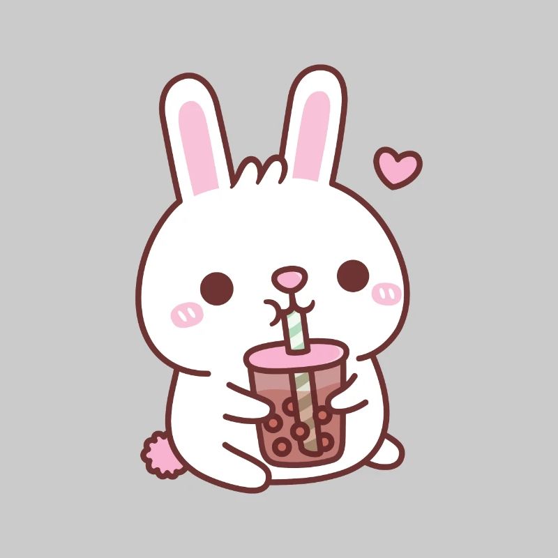 Cute White Bunny Rabbit Loves Bubble Tea