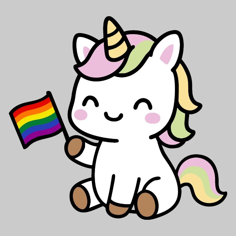 Kleines Einhorn mit Regenbogenfahne