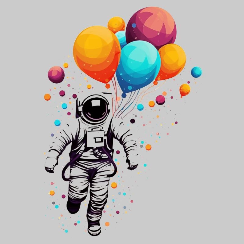 Astronaut with balloons, outer space, illustration,
