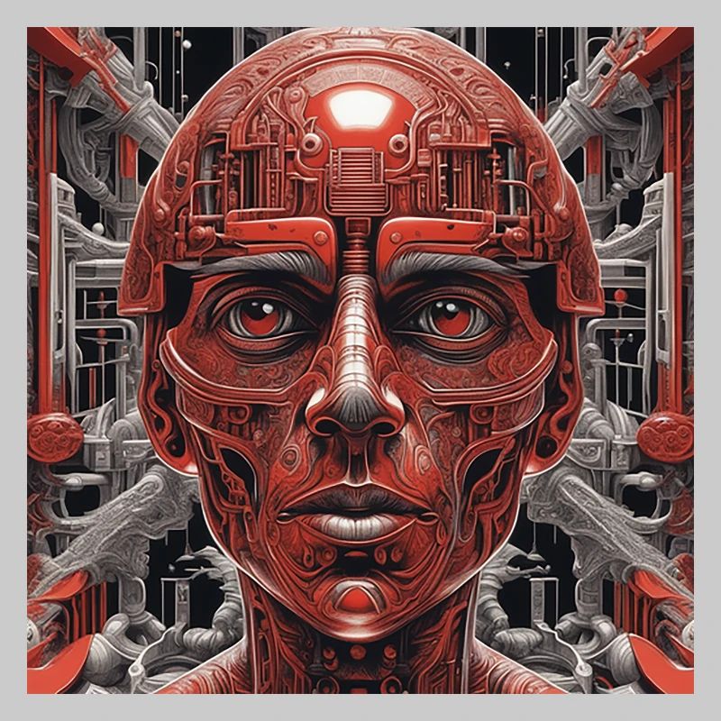 Techno red robot in the future