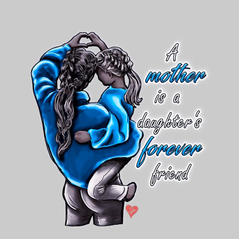 Mutter Tochter Spruch mit Illustration blau