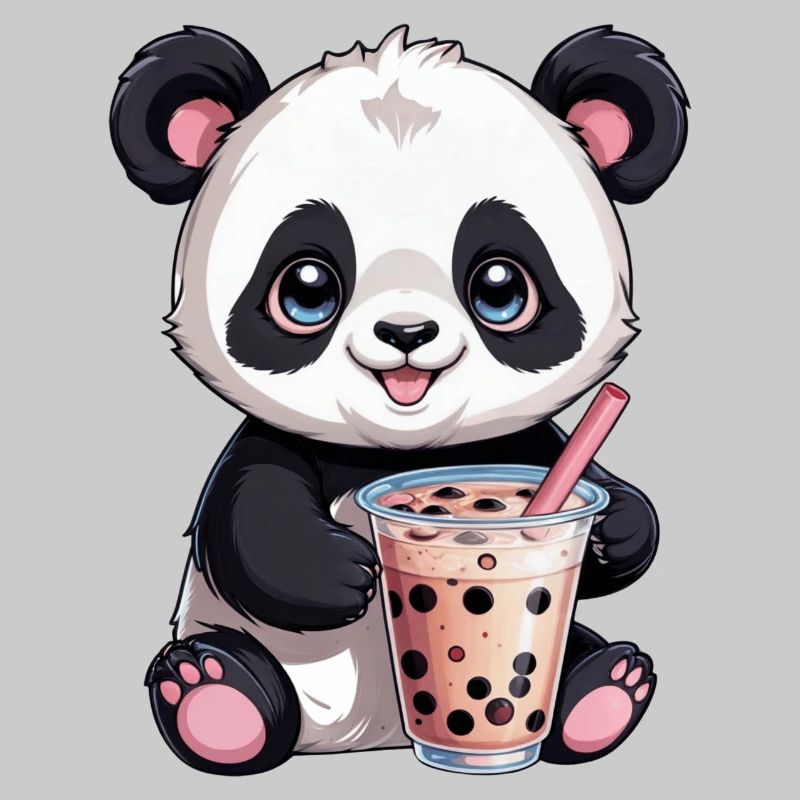 Cute panda drinking bubble tea