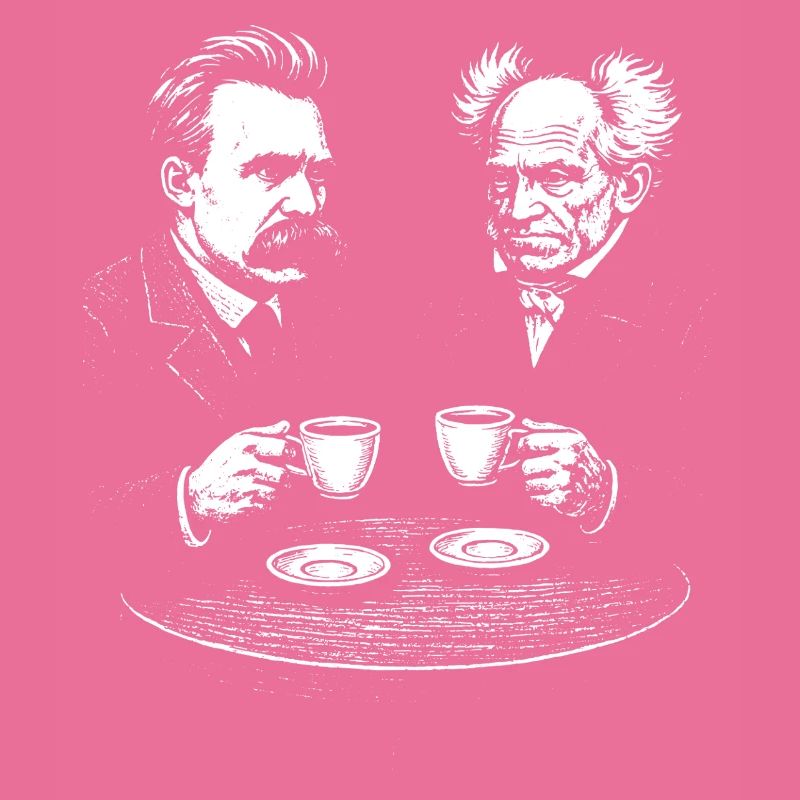 Nietzsche and Schopenhauer drinking coffee