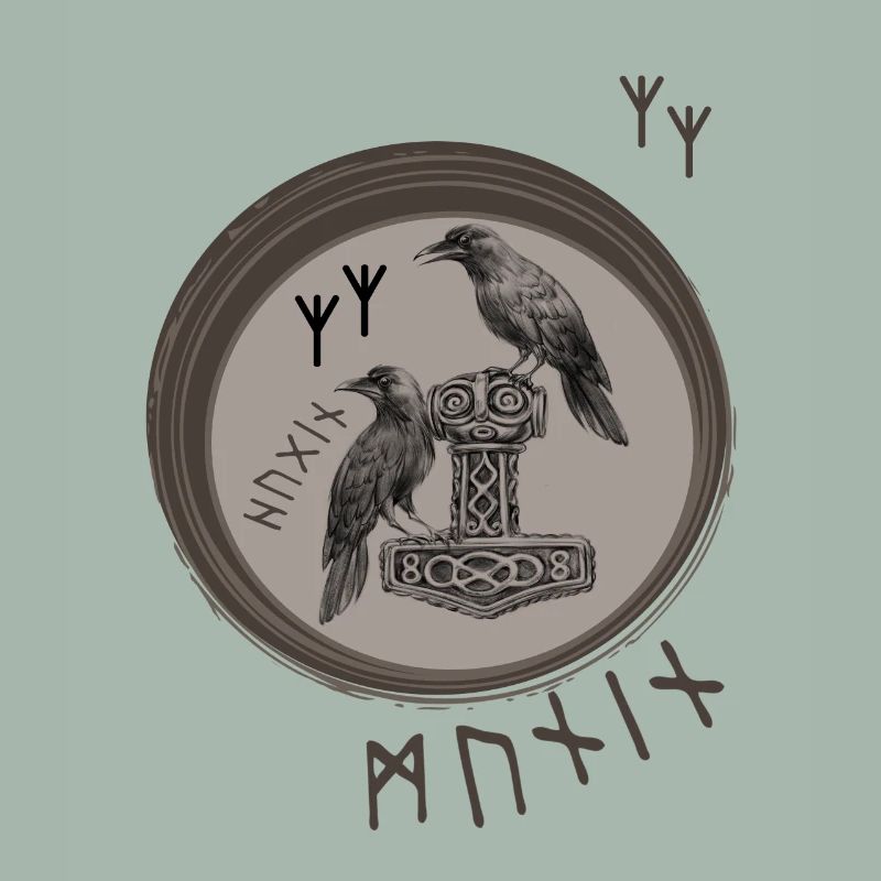 Thor Hammer Mjölnir avec Odin Ravens Hugin et Munin