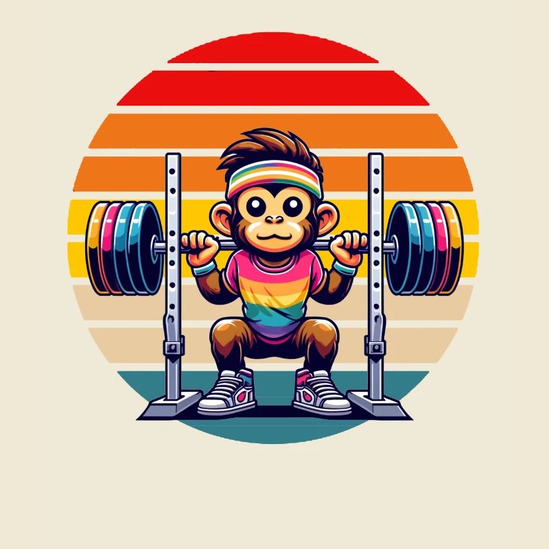 Rainbow Monkey Squatting in the Gym