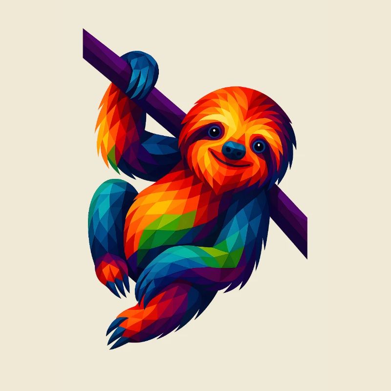 WPAP Style Polygon Animals - Sloth Hanging from Branch