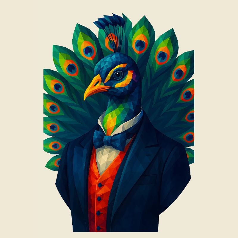 WPAP Style Animals - Peacock in Elegant Suit & Bow Tie