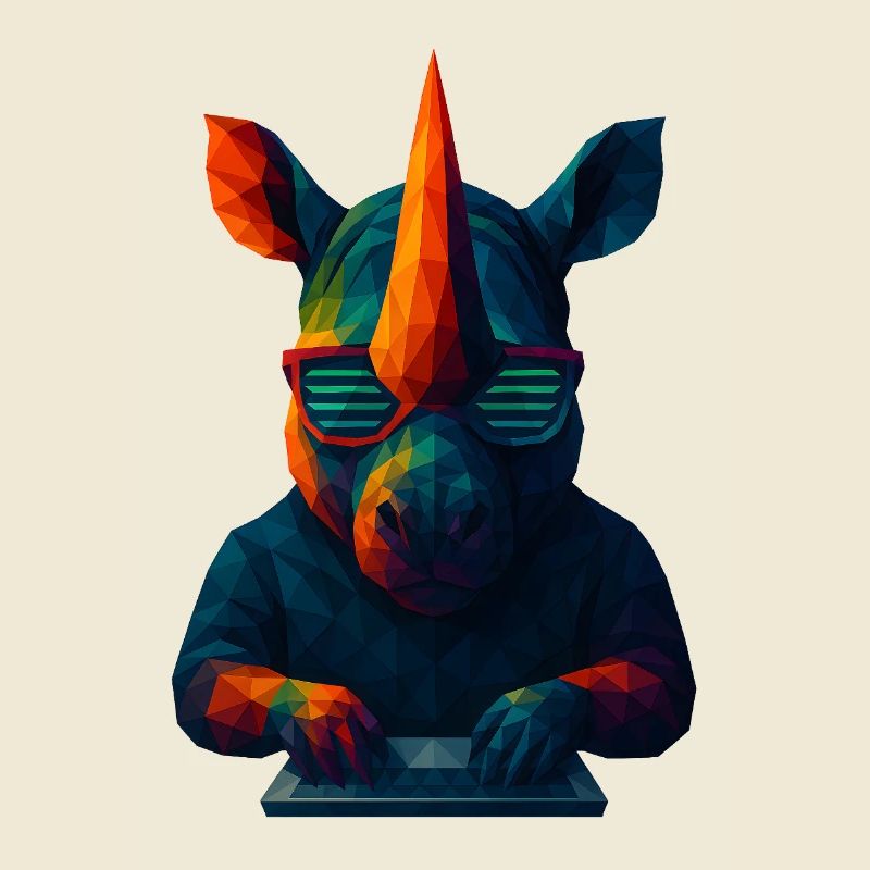 WPAP Stil Tiere - Techno Rhino mit Sonnenbrille