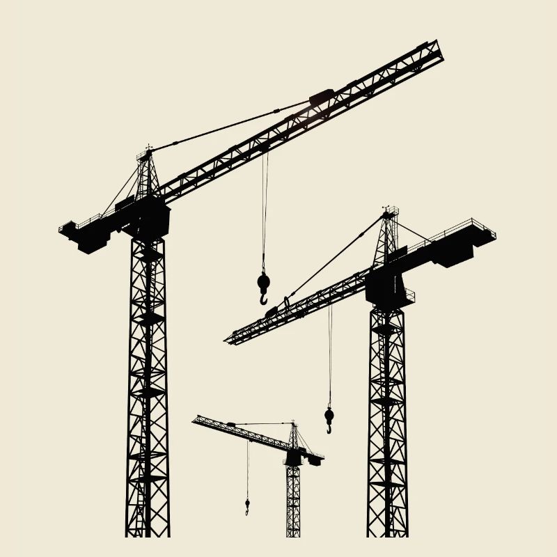 Black silhouette with construction cranes