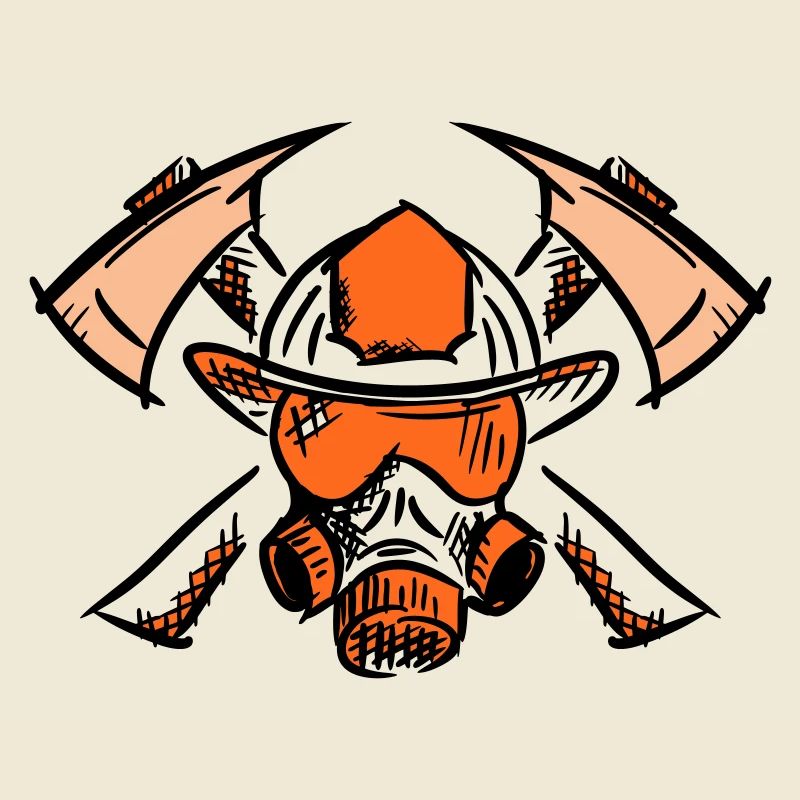 Feuerwehrmann Logo. Feuerwehrhelm Äxte.