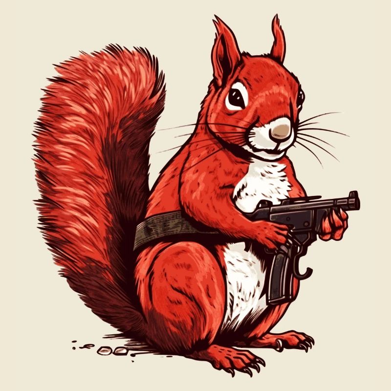 Defensive cute squirrel shows courage