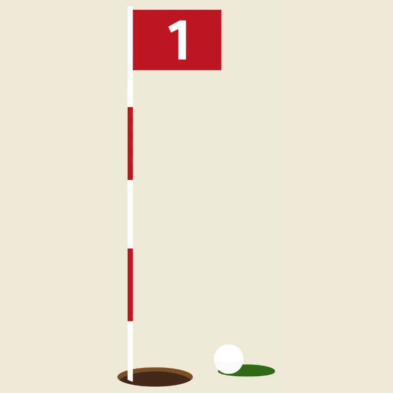 Balle de golf devant le drapeau et trou / drapeau de golf