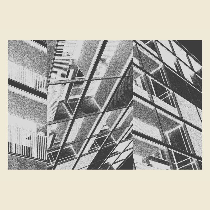 Abstract shapes and patterns form balconies