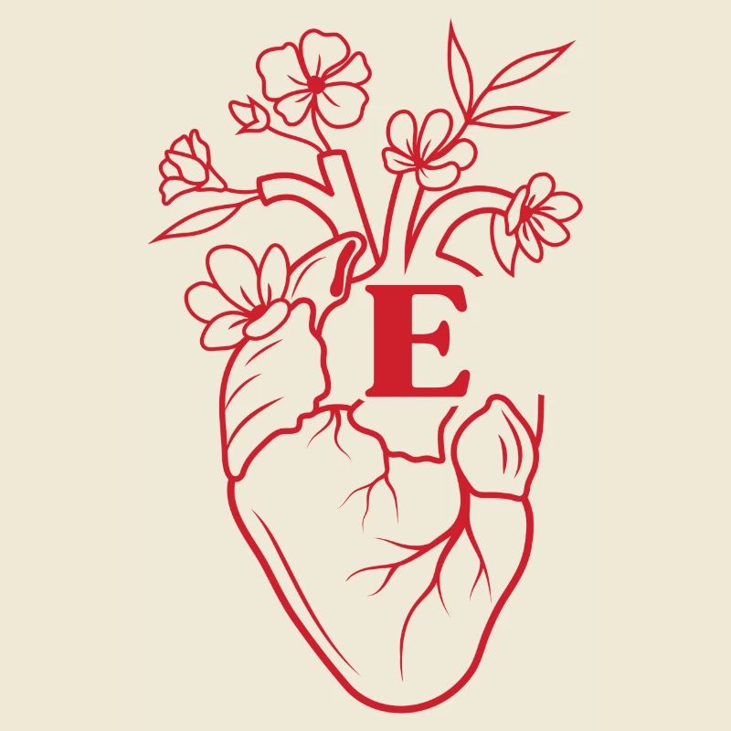Buchstabe e Herz rot Blumen Anatomie