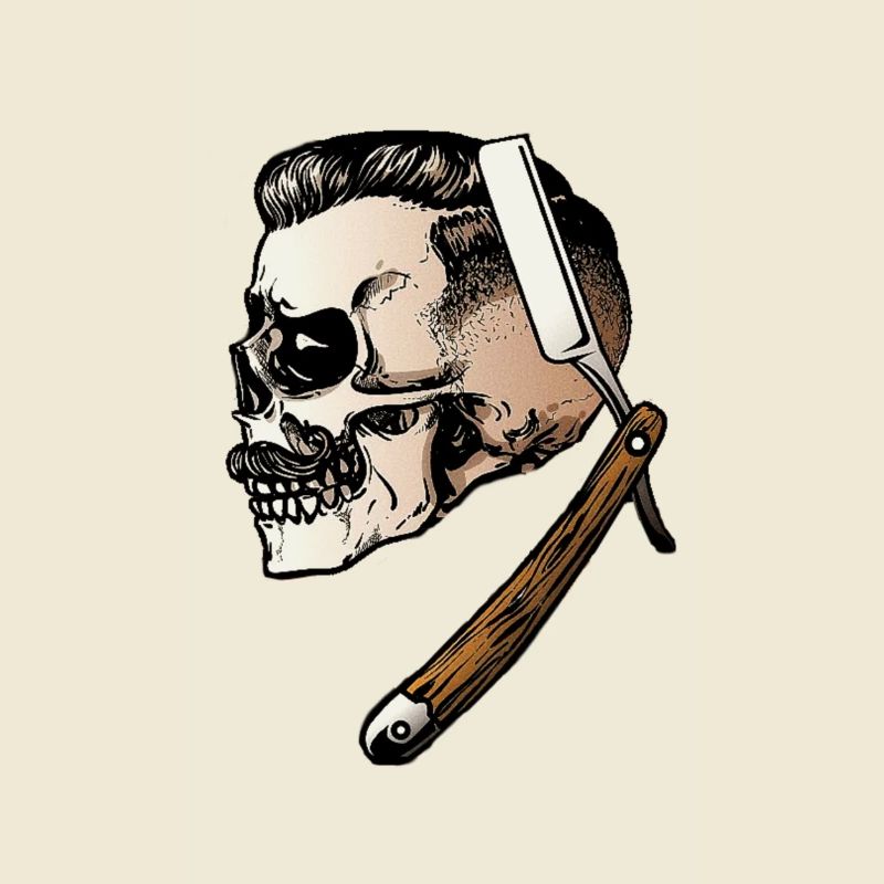 Barber Skull Schädel mit Bart Schnurrbart Schädel